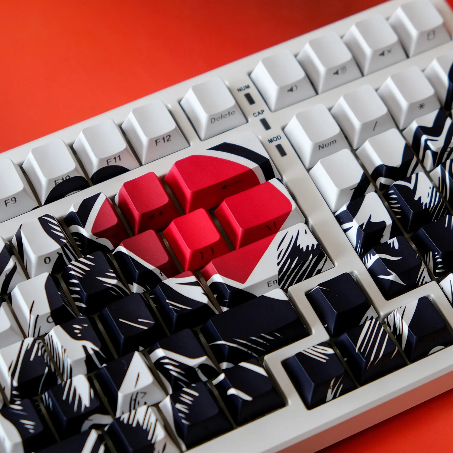 135 Keys Sunrise Theme PBT Double Shot Keycaps Side Print Shine Through Cherry Profile Keycap for ISO Games Mechanical Keyboard