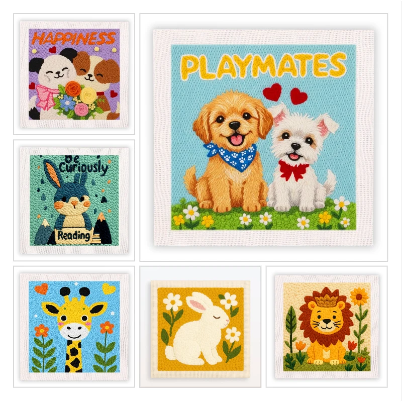 Punch Needle Kits With Frame For Beginner Animal Pattern Handicrafts Poking Embroidery Yarn Painting Handicraft Painting Decor