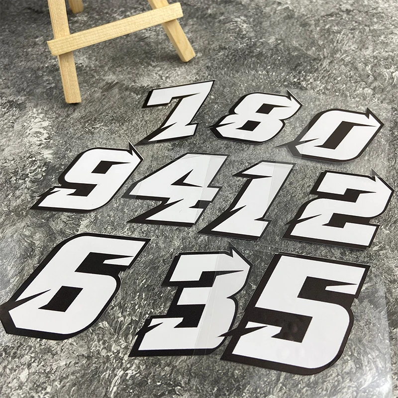 1PC 0123456789 White Number Motorcycle Stickers Motorbike Fuel Tank Side Panels Scooter Helmet DIY Moto Fashion Vinyl Decals