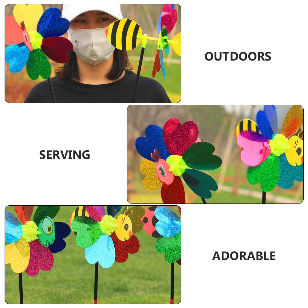 5 ชิ้นการ์ตูน Windmill สําหรับเด็กตกแต่งสนามหญ้าสวนสามมิติของเล่นเด็กพลาสติกน่ารัก Pinwheels ที่ยอดเยี่ยม
