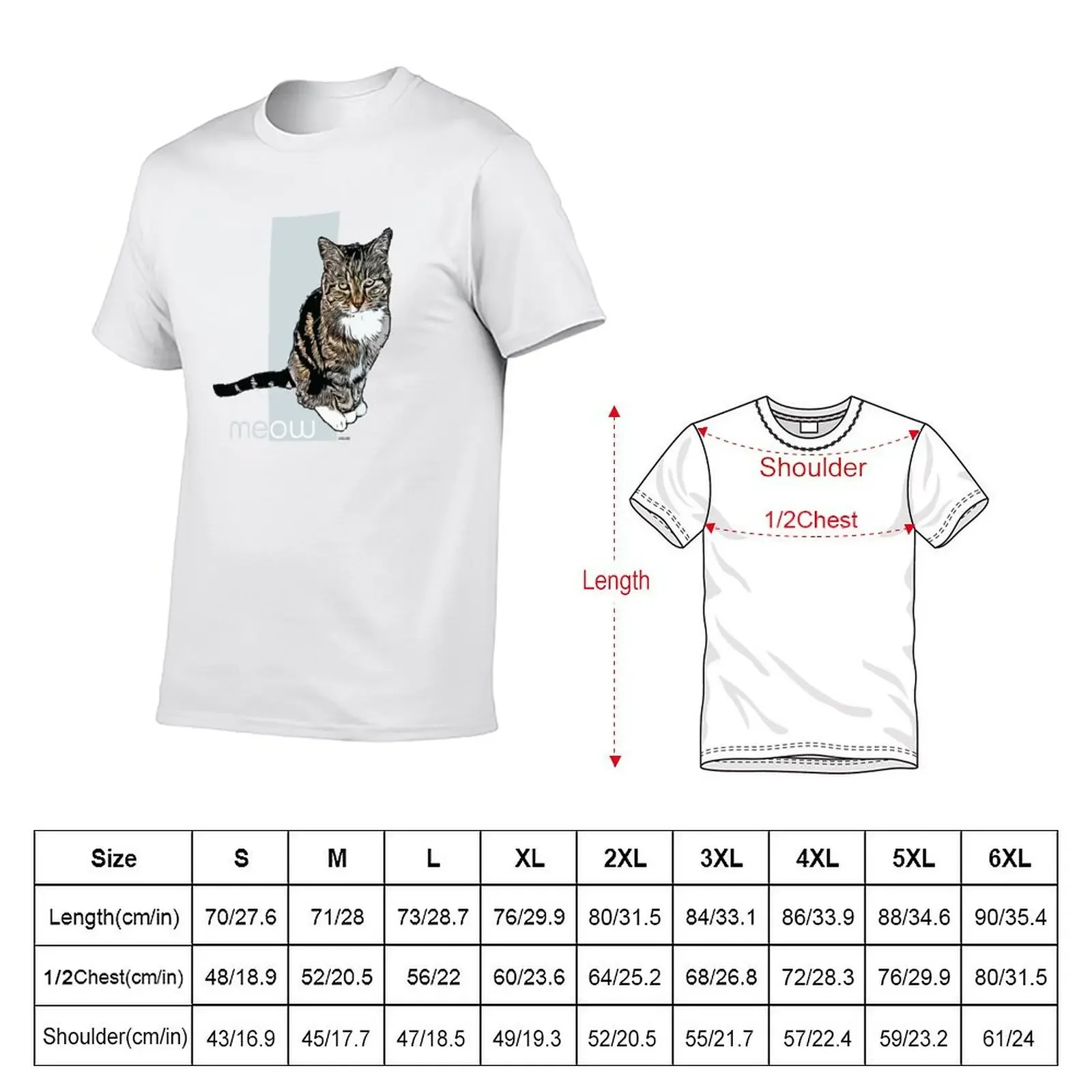 Meow tabby cat (Blue) T-Shirt plus size tops anime vintage t shirts t shirt men 100℅ cotton