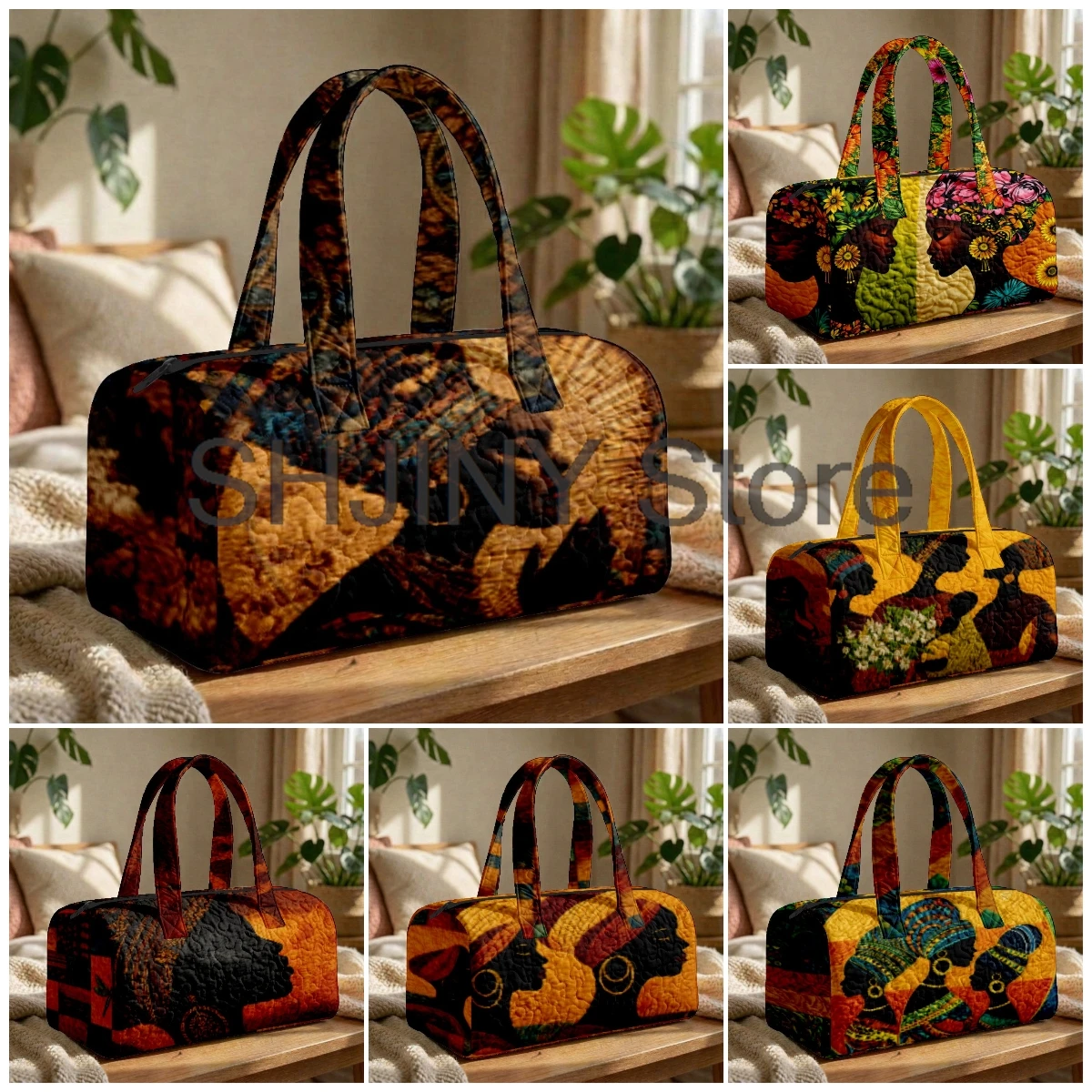 

African Queen Tribal Print Quilted Duffle Bag Unisex Travel Tote Handbag Women Men Weekender Bag