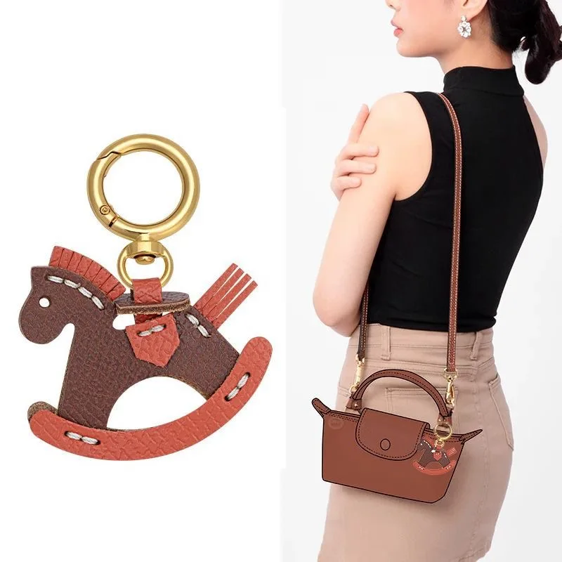 

For Longchamp Handbag Shoulder Bag Hanging Ornament Genuine Leather Bag Charm Rocking Horse Pendant Women's Keychain Accessories