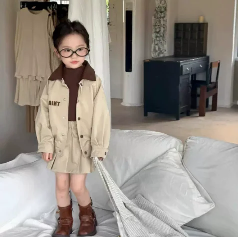 Baby Girls Sets Fashion Preppy Style Casual Brief Coats Pleated Skirt 2025 Spring Autumn New Style Kids Two Piece Sets