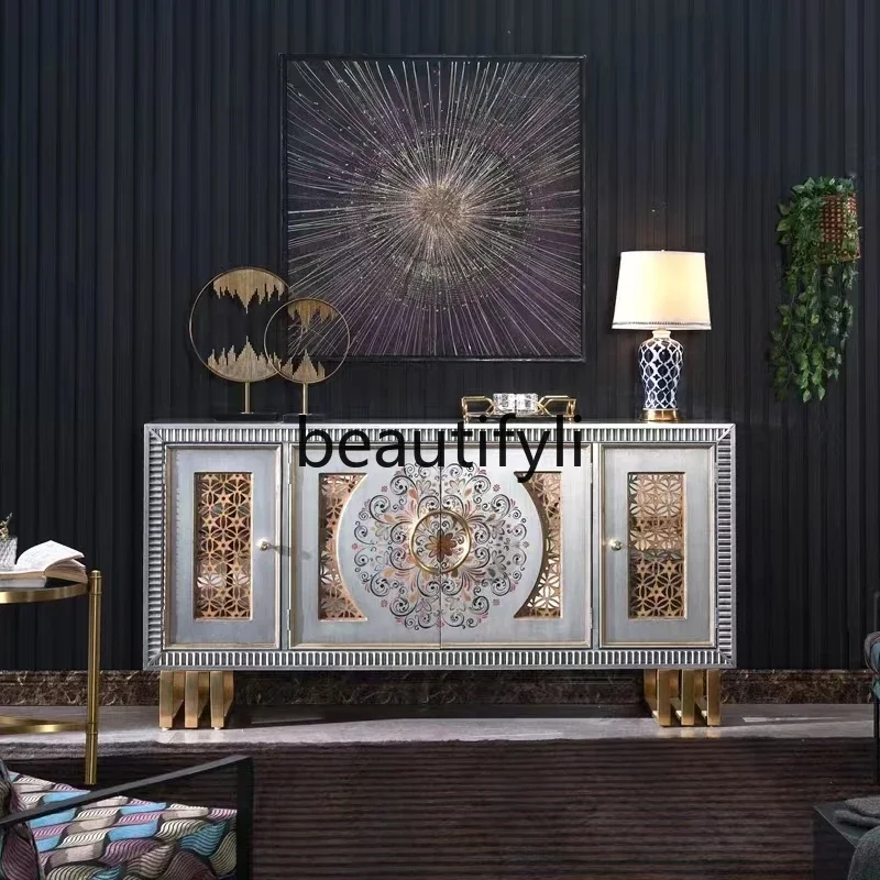 

American light luxury dining side cabinet art painting entrance cabinet neoclassical decorative cabinet
