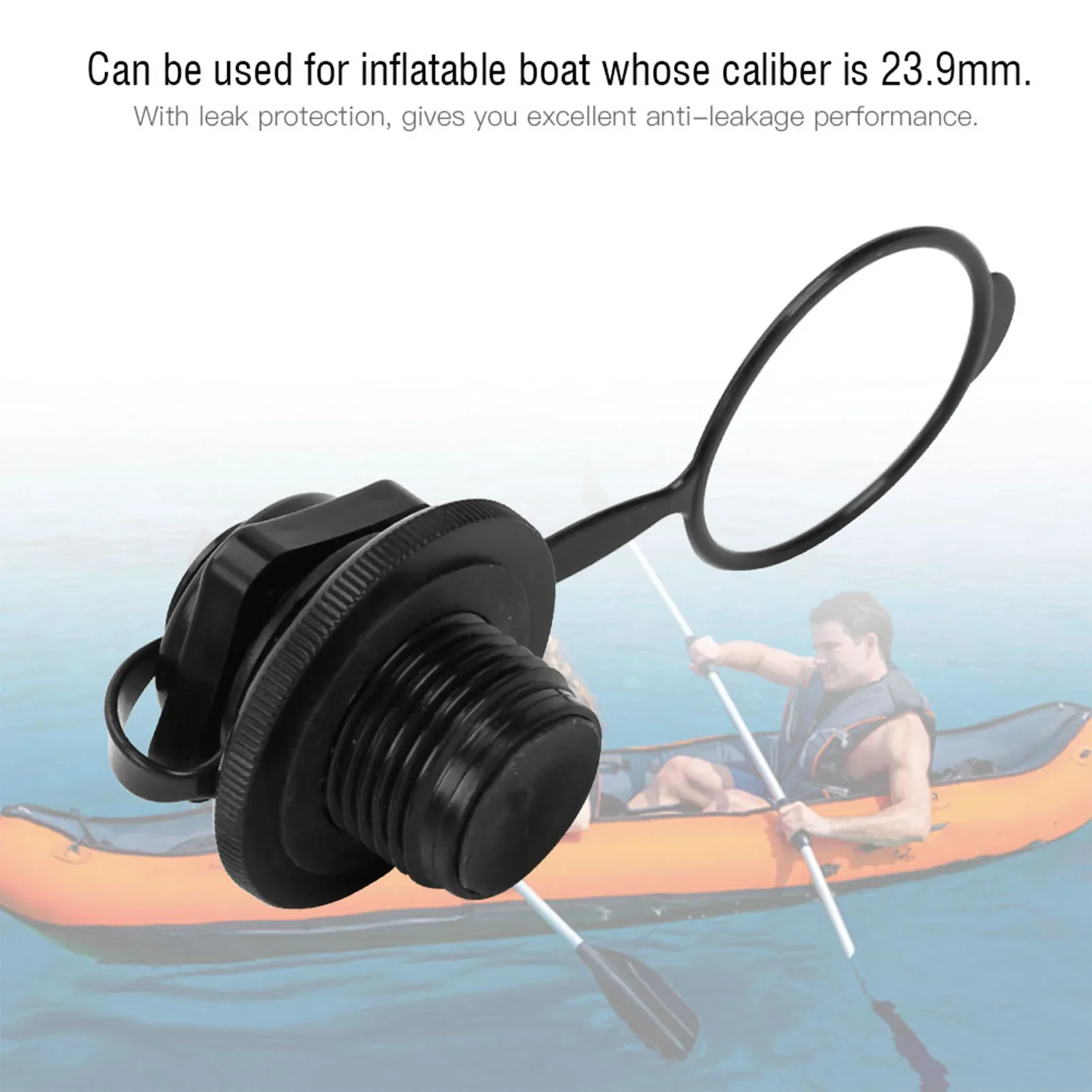 Válvula de aire de repuesto para barco de pesca inflable, plástico negro, 23,9mm