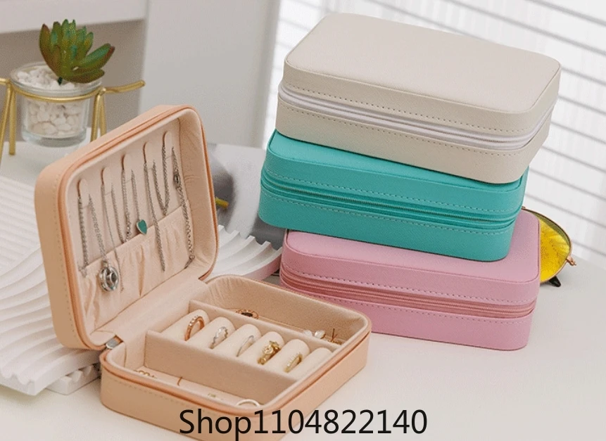 

Fashion Women Portable Travel Jewelry Box PU Leather Necklace Ring Earrings Zipper Stotage Boxes Jewelry Display Cases Organizer