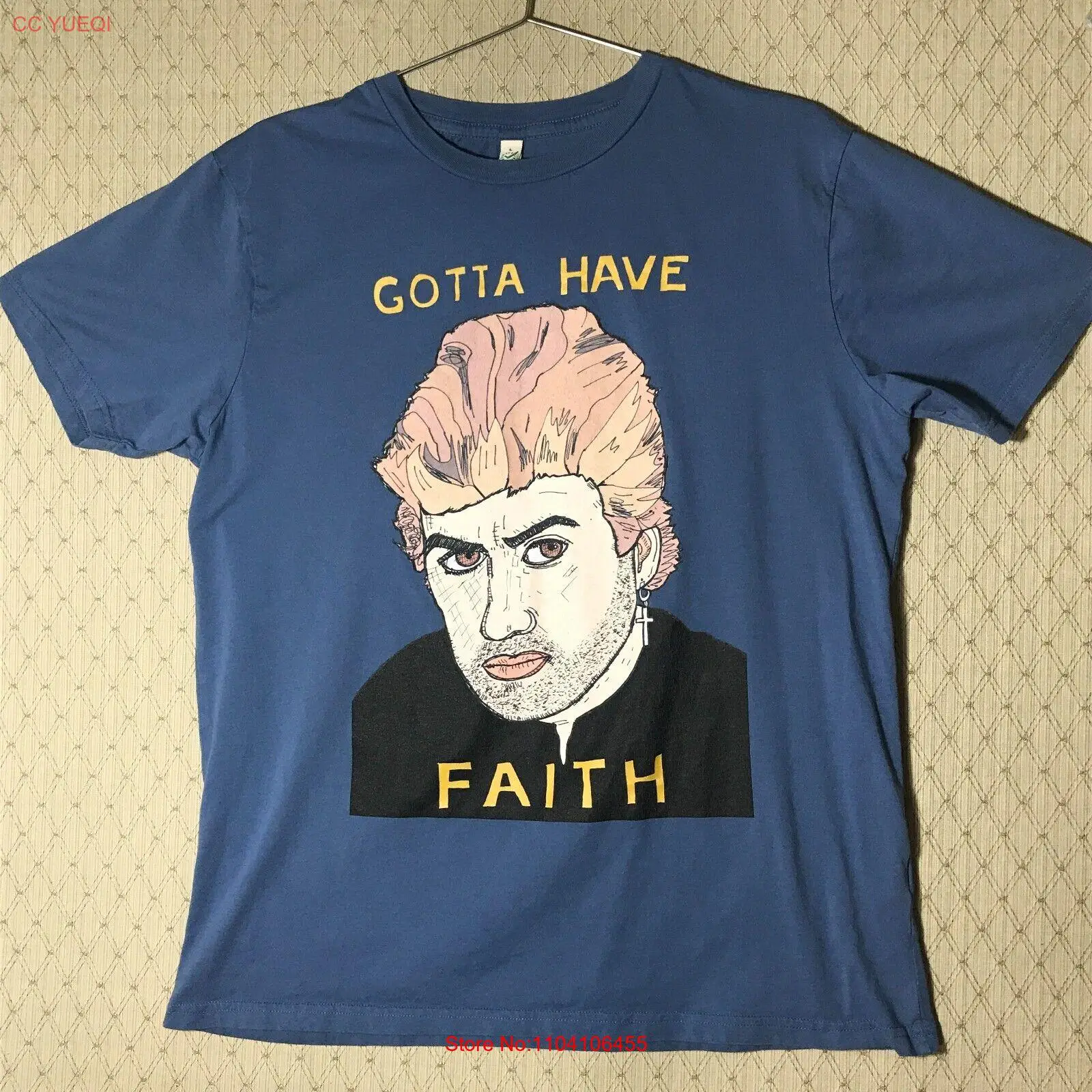 RARO Gotta Have Faith Camiseta azul Sz L Tierra Positiva Algodón orgánico Wham