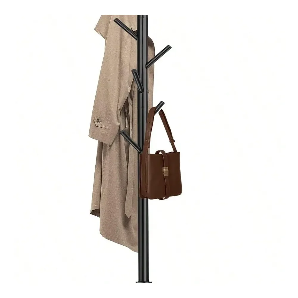 

Wooden Coat Rack With 8 Hooks Adjustable Height Space Saving Design Black