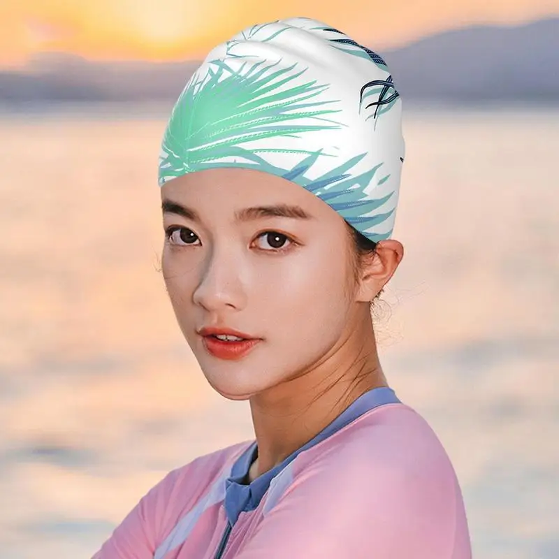 

Шапочка для плавания, силиконовая тренировочная шапочка для девочек, шапочка для плавания с принтом для водонепроницаемой тренировочной нескользящей шапочки для плавания с длинными волосами для