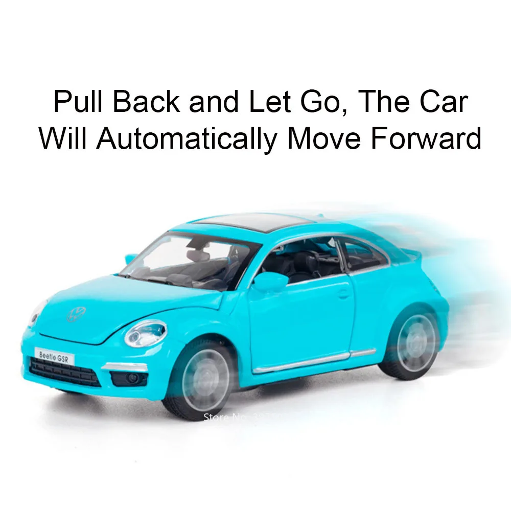 1:32 Alloy Diecast Volkswagen Beetle GSR Toys Cars Models Sound Light Vehicles Wheel Pull Back Miniature Car Kids Festival Gifts