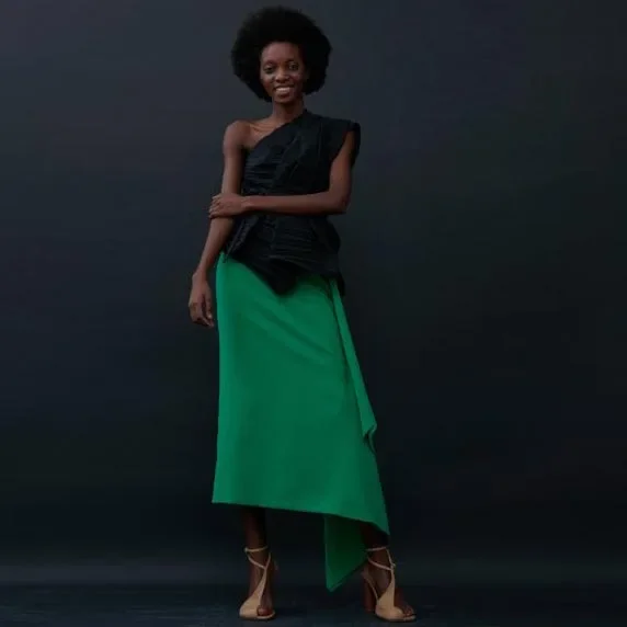 

Draped Crepe Midi Skirt Green Long Skirt Asymmetrical Straight Skirts Ruffles Skirt With Zipper Elegant High Waist Skirts