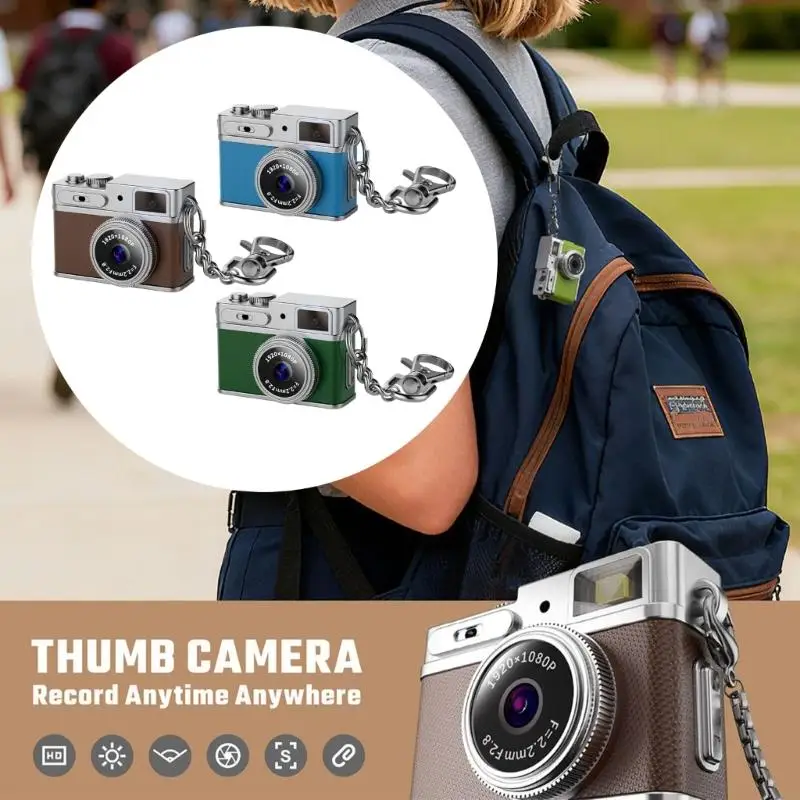 

Retro Tiny Camera Keychain 130 Degree Wide Angles 1080P Video Recorder with Keychain Clip for Students Adults Recording A2UB