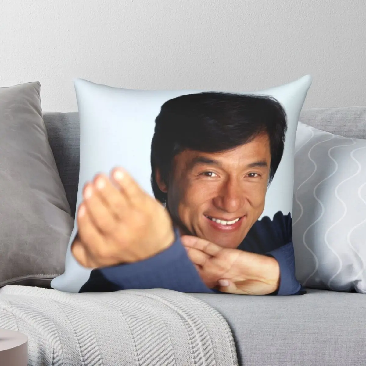 Jackie Chan Is A Happy Guy Square Pillowcase Polyester Linen Velvet Pattern Zip Decorative Home Cushion Cover