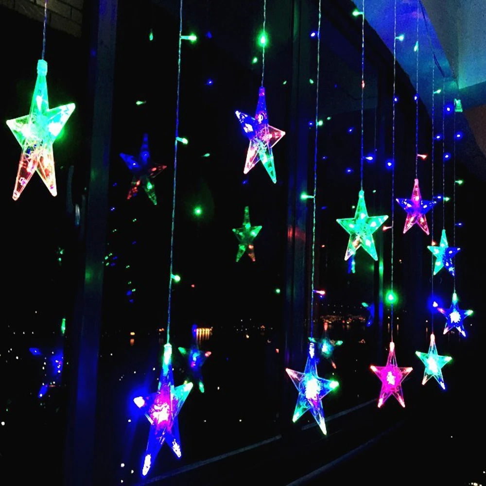 Star fairy lights curtain LED Christmas Garland Fairy Curtain light 2.5M Outdoor For Bedroom Home Party Wedding Ramadan Decor