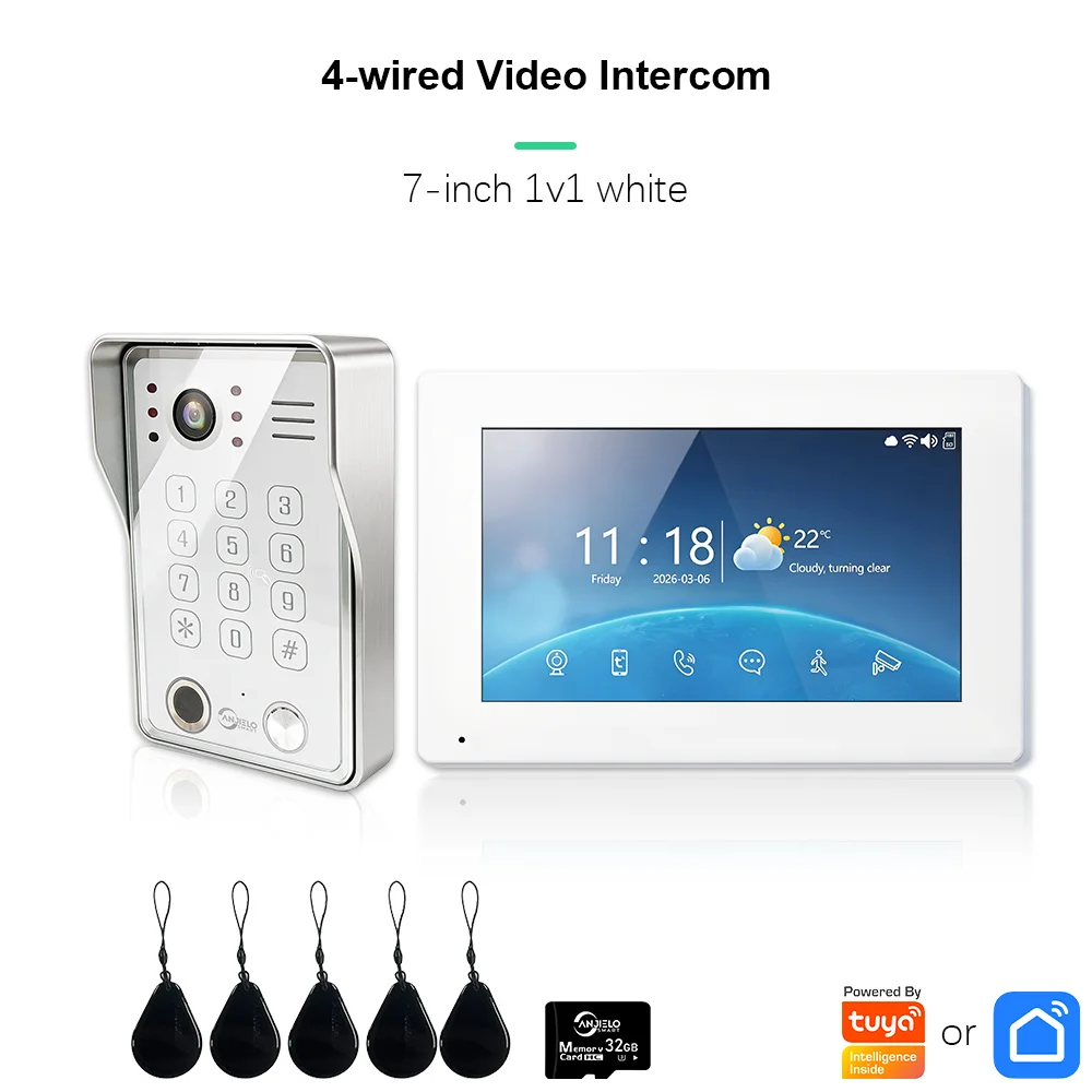 ANJIELO System dzwonka wideo 5w1 z odciskiem palca, odblokowaniem przez Wi-Fi, wideodomofonem do domu, telefonem do drzwi, inteligentny system Tuya, monitor 1080P, ochrona bezpieczeństwa — 2