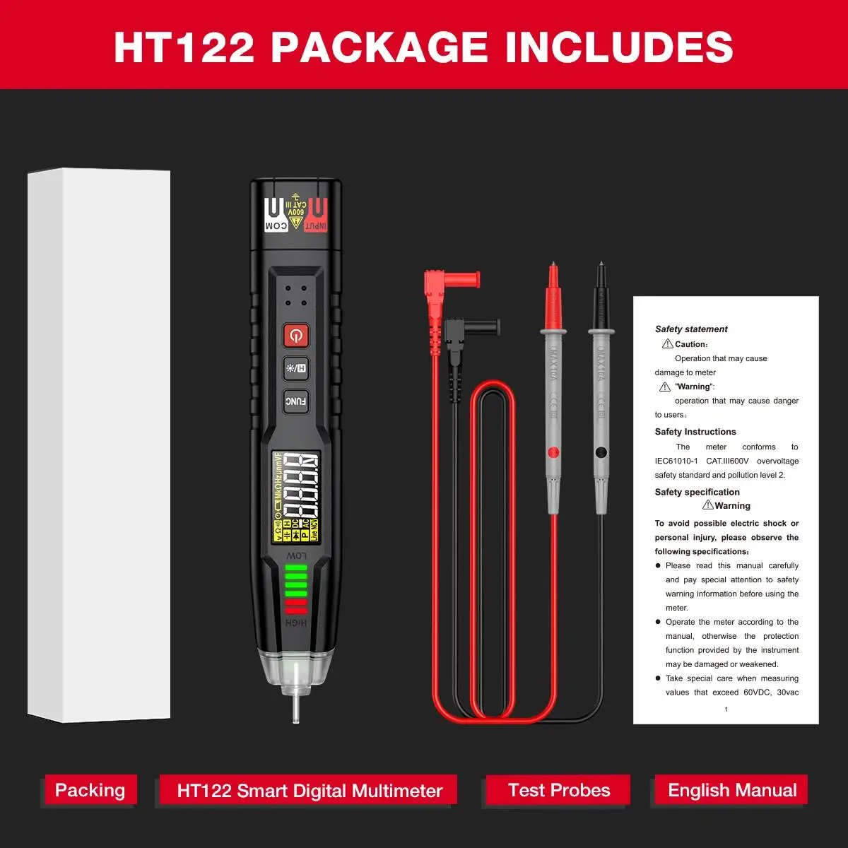 HABOTEST HT122 Digitale Pen Type Multimeter DC AC Spanningstester Slimme Multimeter NCV Fasevolgorde Auto Variërend Multimeter