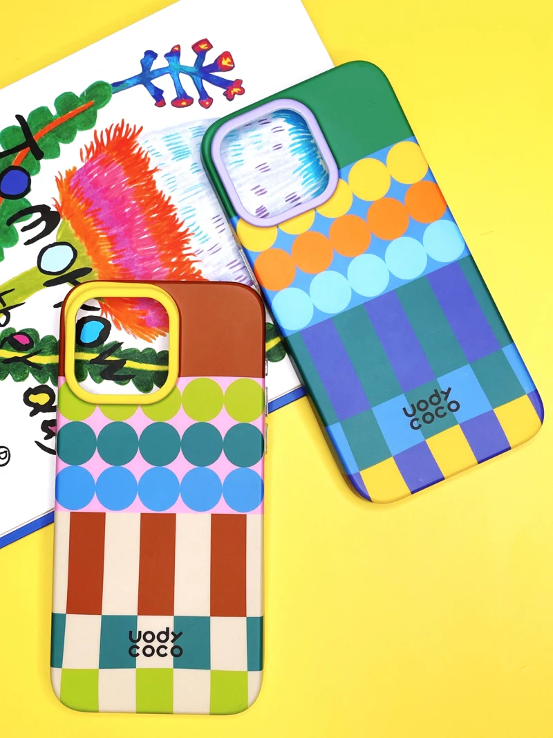 

UODY Original Design Double Layer Printed Phone Case for iPhone 15 pro Max Large Hole Birthday Gift Cute Geometric Pattern