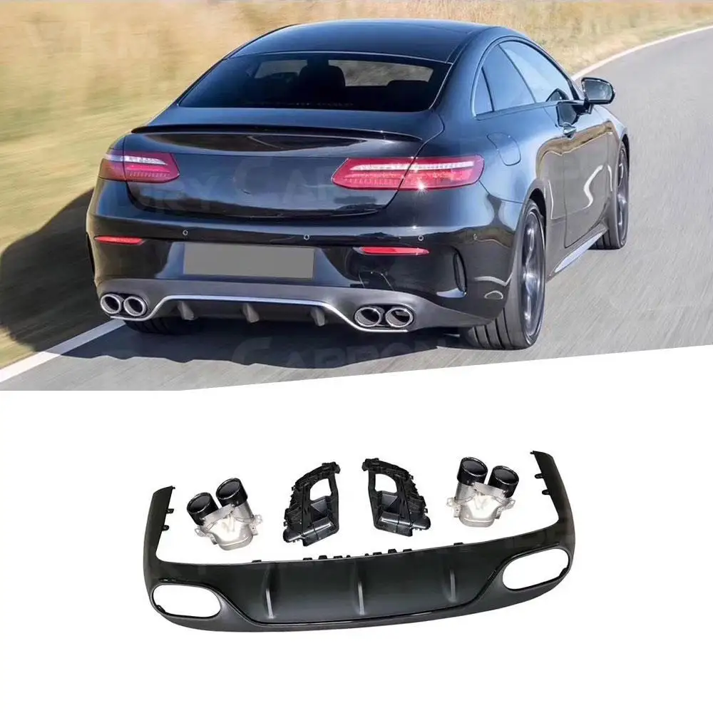 

Gloss Black Rear Bumper Lip Diffuser with Exhaust Muffler Tips for Benz E Class C238 E200 E300 E53 AMG Coupe Sport 2017-2019