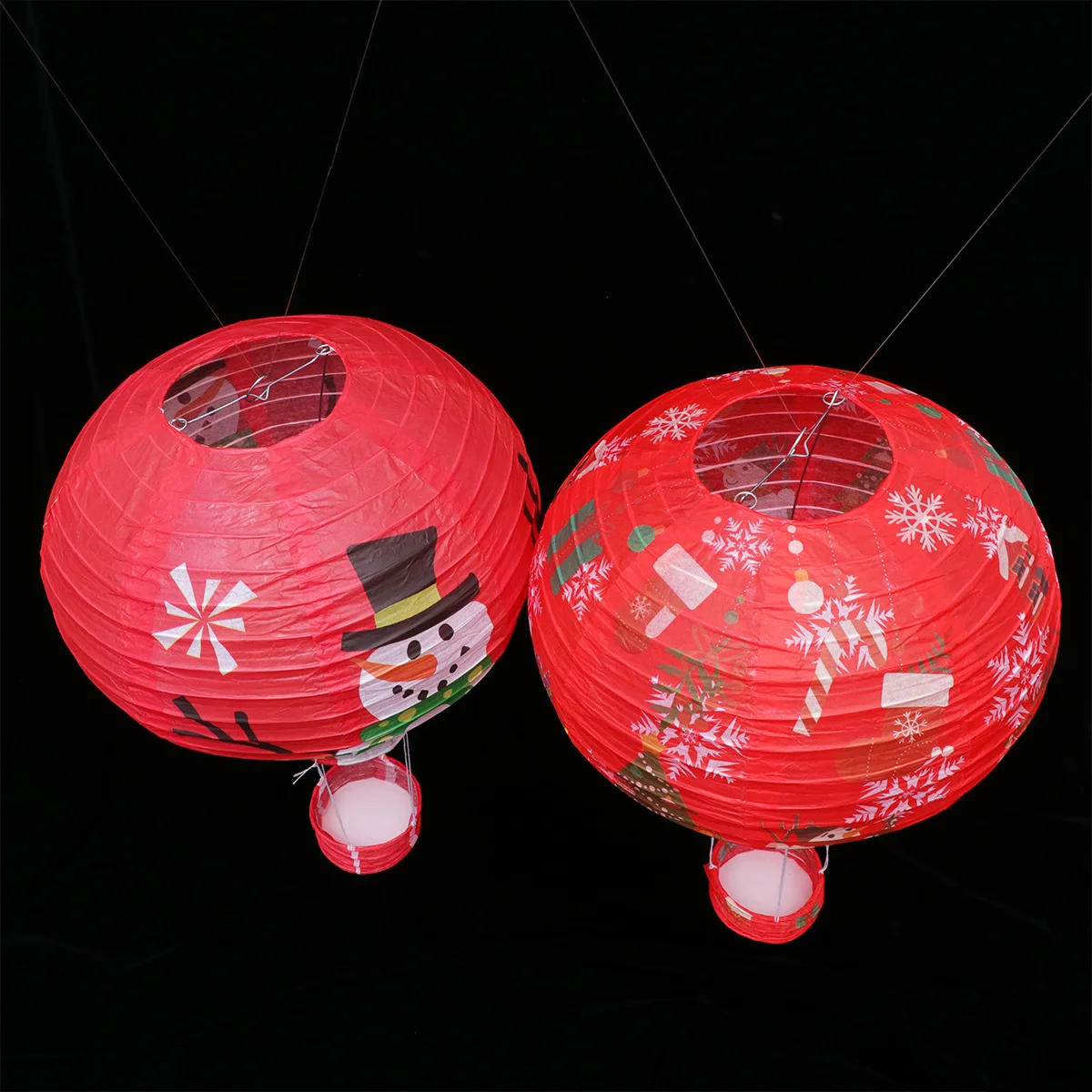 5 قطعة فوانيس ورقية لعيد الميلاد بالهواء الساخن قابلة للطي أضواء معلقة مستديرة مع إطار معدني لشجرة السقف على الحائط قطعة مركزية للحفلات #6