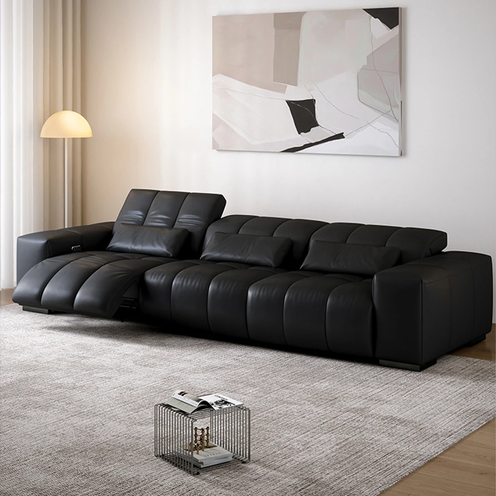 Modern Genuine Leather Dual Motors Power Reclining Sofa Bed – Convertible Sleeper Couch with Adjustable Headrests, USB Charging