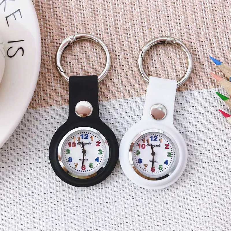 children boys students women men Silicone Keychain pocket Watch Detachable Dial Durable Quiet Case Hiking Backpack Keyring clock