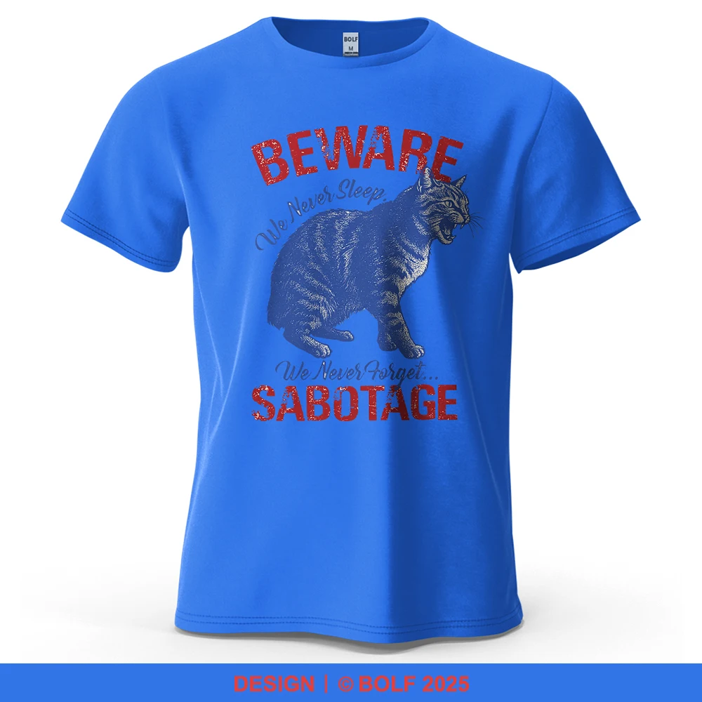 Warning Cat Alert Bedrucktes Herren-T-Shirt aus 100 % Baumwolle, übergroße Vintage-Grafik-T-Shirts für Damen, Tops, T-Shirts, Streetwear