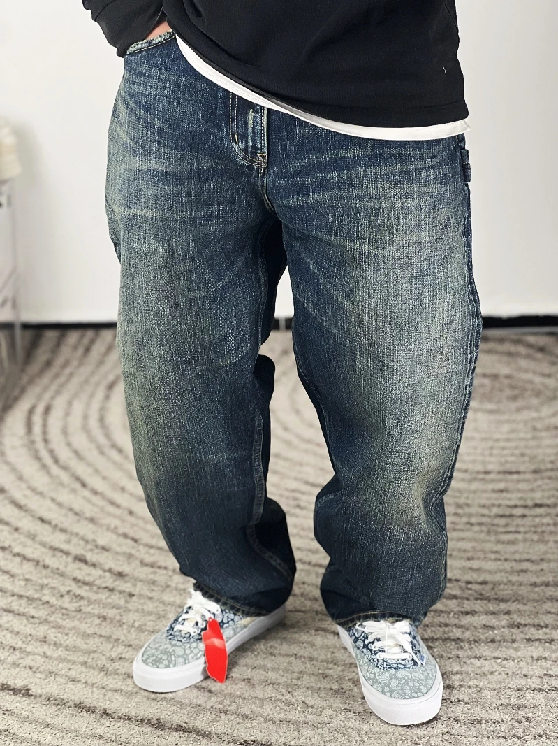 

Vintage Waed Heavyweight 4Oz Red Ear Jeans Wide Hip BEMS Japanese Sle Dragon Pillage Youthful Casual Trousers