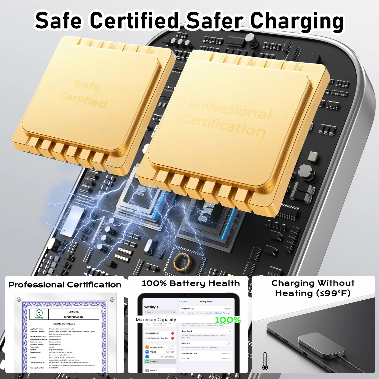 

Fast Charger For iPad Pro 13/11 Magnetic Fast Charging Smart Connector Charger Wireless Charging Pad Charging Pad W/USB-C Cable
