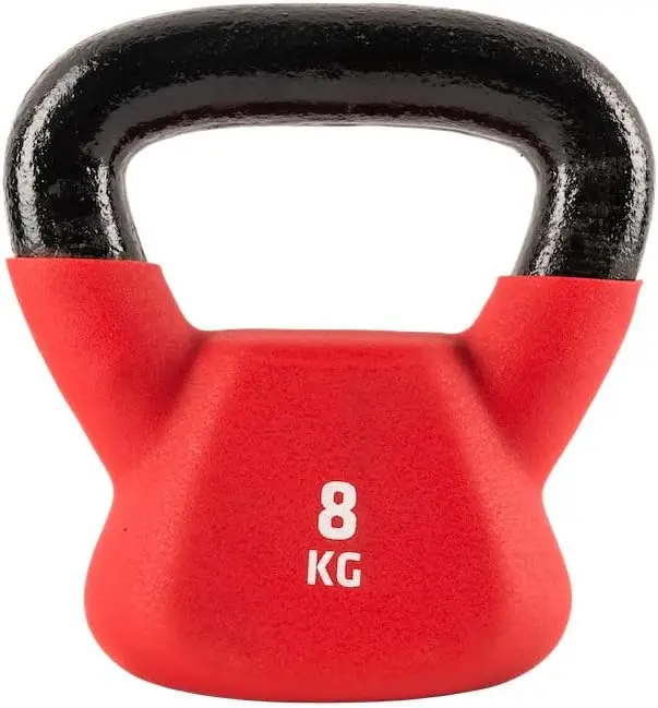 

8kg Kettlebell, Red, Rubber Coated Iron with Flat Bottom