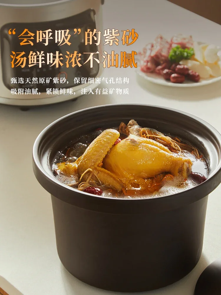 220V Automatic Electric Stewpot - Purple Clay Stew Cooker with Ceramic Pot, Soup and Porridge Maker