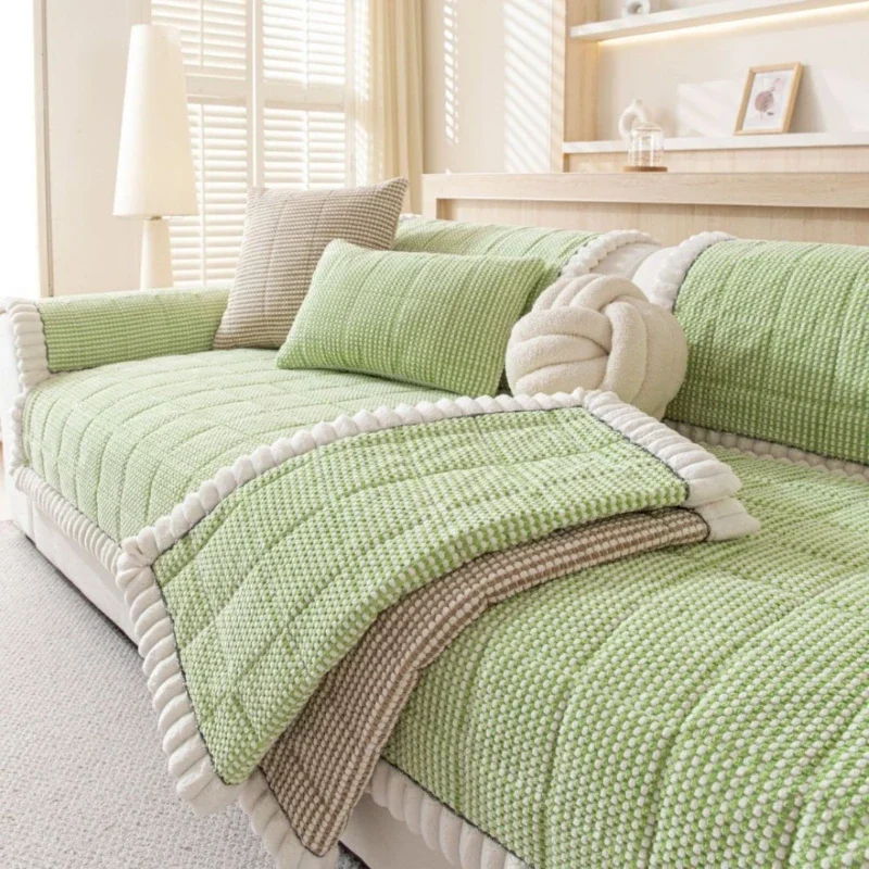 Thick Plush Sofa Mat Cover for Living Room Nordic Solid Color Lounge Corner L Sofa Towel Slipcover Home Couch Protector 쇼파 커버