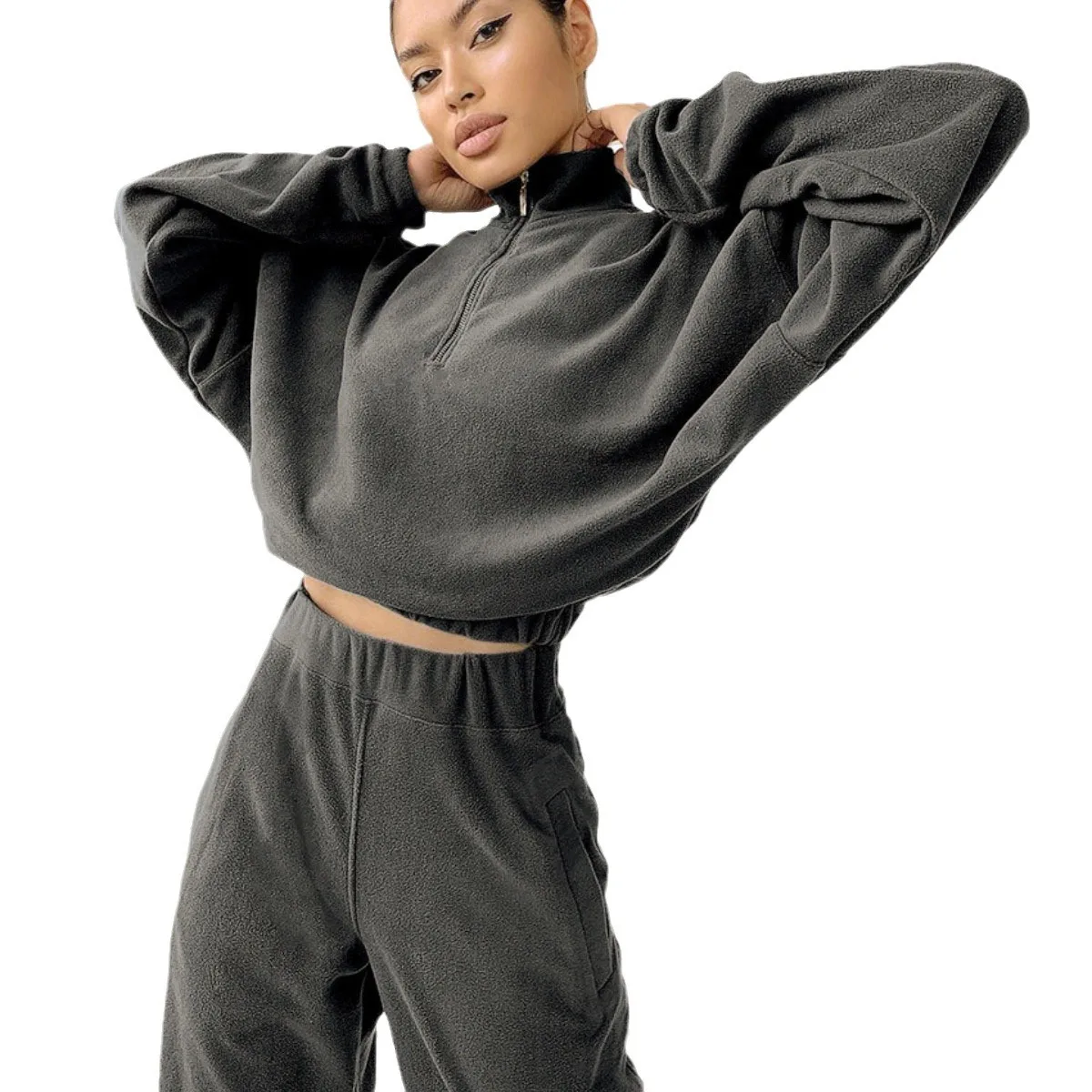 Set da donna primaverile a maniche lunghe autunno inverno felpa tinta unita pantaloni due pezzi