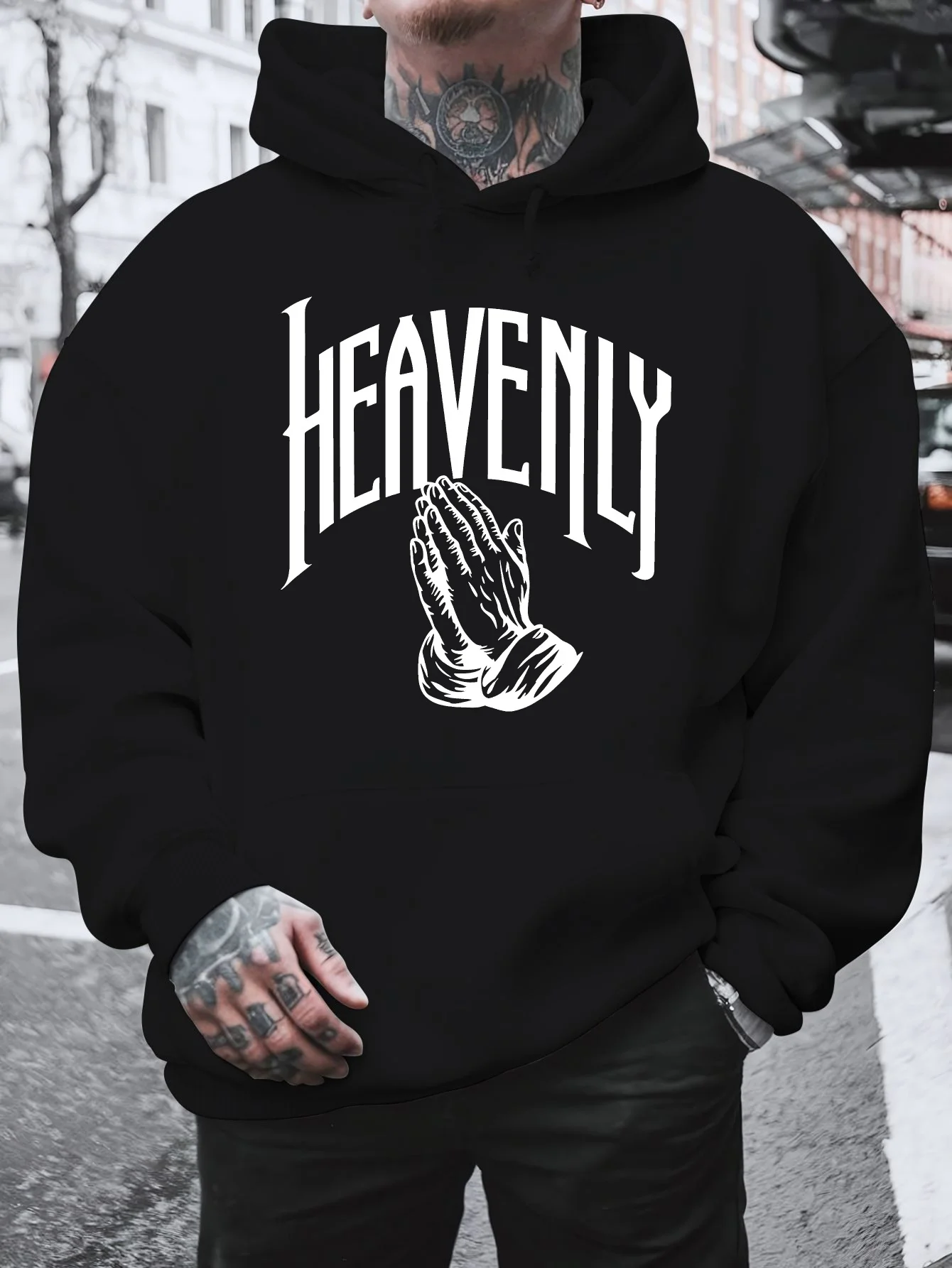 American Fashion Trend Street Print Men Hooded Sweatshirt Autumn and Winter Daily Outdoor Sports Loose All Build Fitness Leisure
