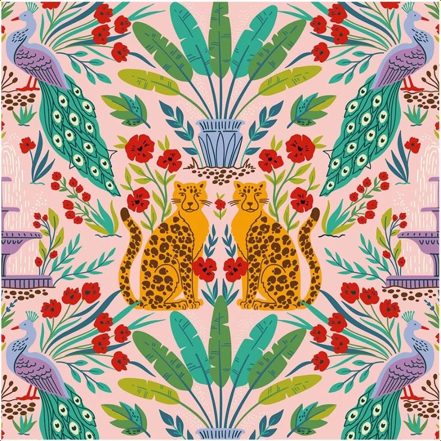 Tapete zum Abziehen und Aufkleben, Leoparden-Dschungel-Tier-Tapete für Vermietung, abnehmbare Boho-Blatt-Tapeten für Badezimmer, selbstklebend, C