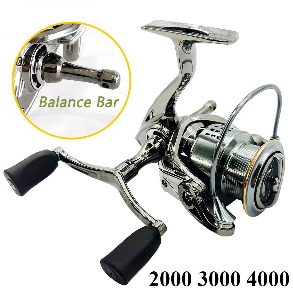Carrete de Pesca Giratorio con Manivela Intercambiable Derecha/Izquierda, Barra de Equilibrio, Relación de Engranajes 5.2:1, Arrastre Máximo de 8 kg, Carrete de Línea Poco Profunda, para Pesca de Carpas en Barco, Molinete
