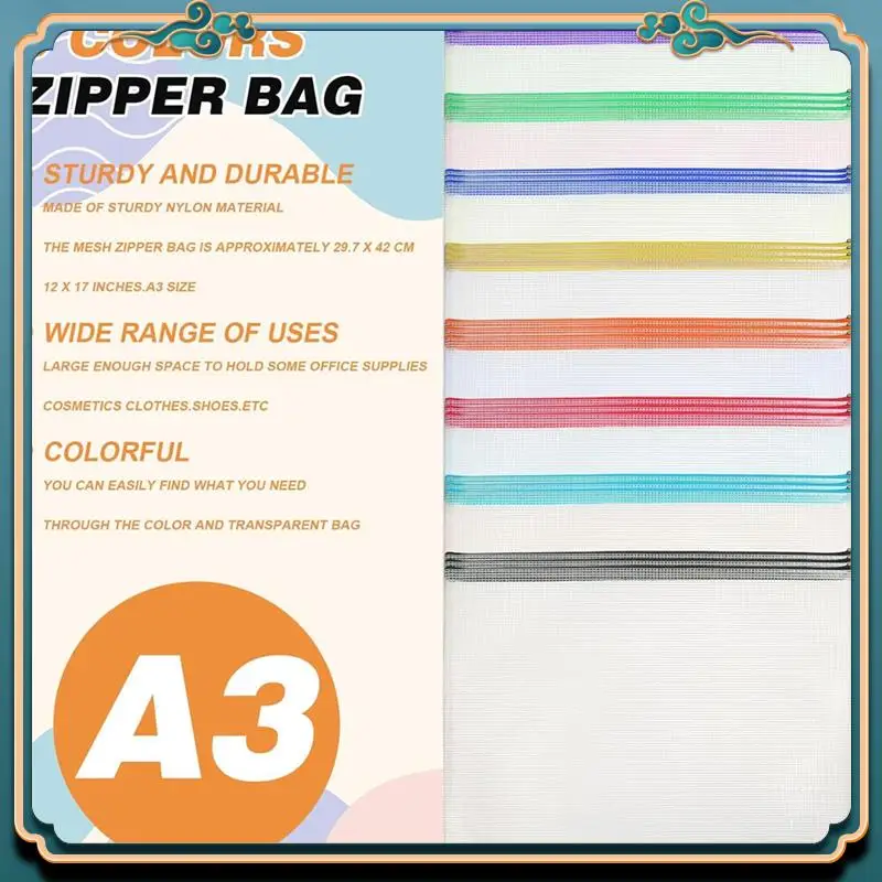 (ใหม่)-ตาข่ายซิปกระเป๋ากระเป๋า 8 สีReusable Clearกระเป๋าเดินทางสําหรับจัดระเบียบเกมกระดานOffice Home School Supply
