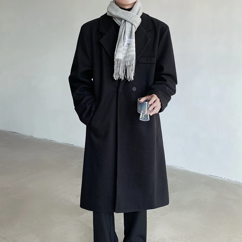 Autumn Winter Loose Fit Casual Jacket for Men Stand Collar Korean Style Men's Long Overcoat Knee-Length Fashionable Woolen Coats