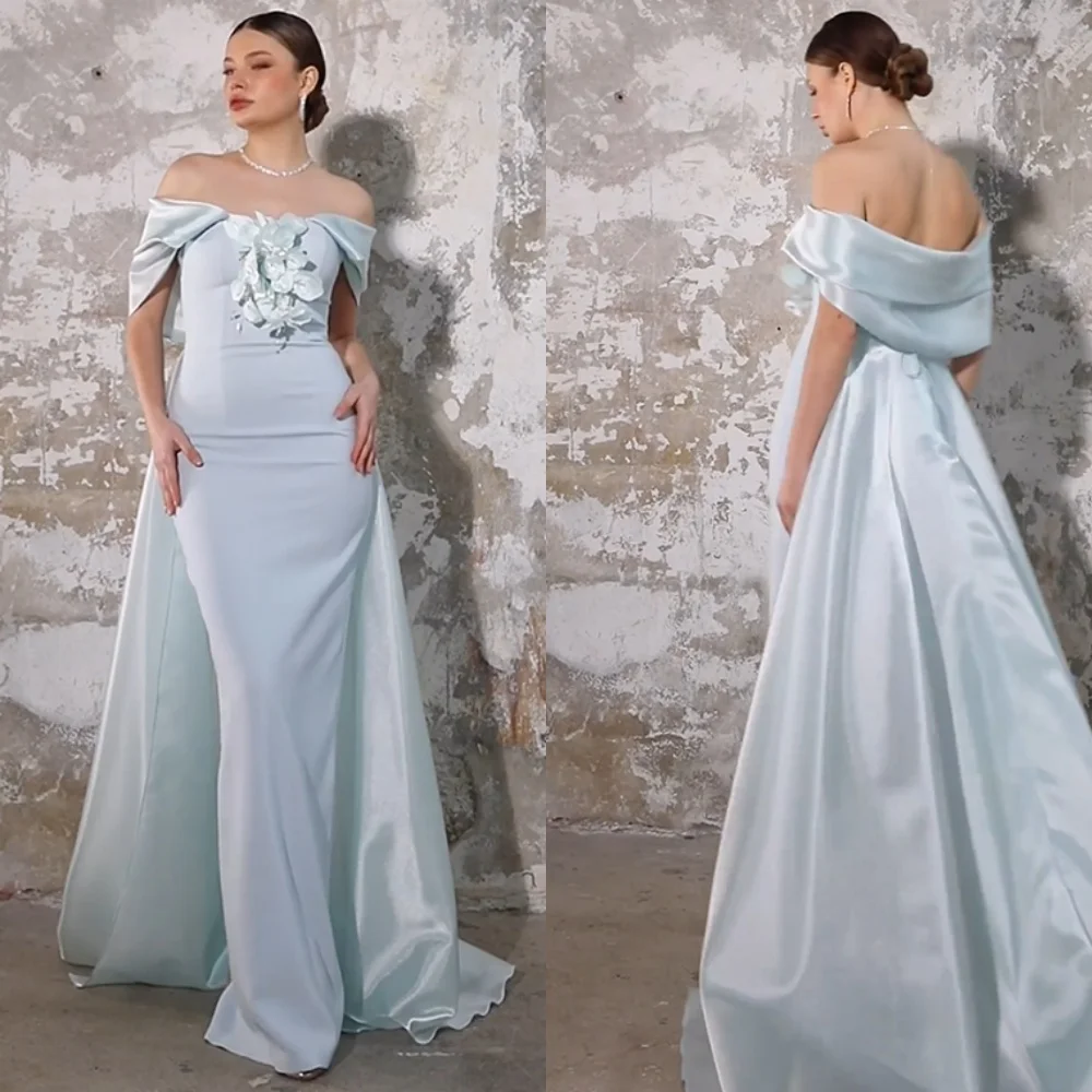 

Satin Flower Valentine's Day Trumpet Off-the-shoulder Bespoke Occasion Gown Long Dresses