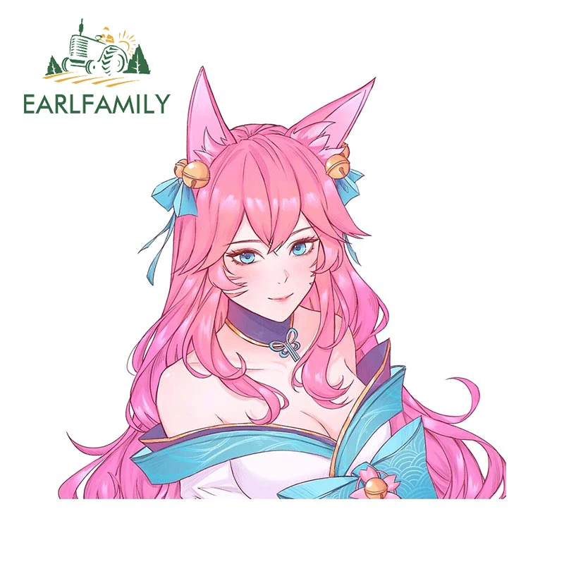 EARLFAMILY 13cm x 12.6cm for League of Legends Ahri Car Stickers RV Car Accessoires Decals Scratch-Proof Surfboard Decoration