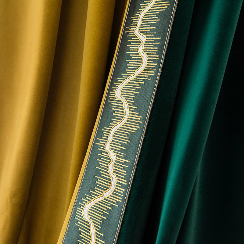 Custom curtain royal European high-grade thick light luxury velvet Dark green cloth blackout curtain tulle valance drape C1457