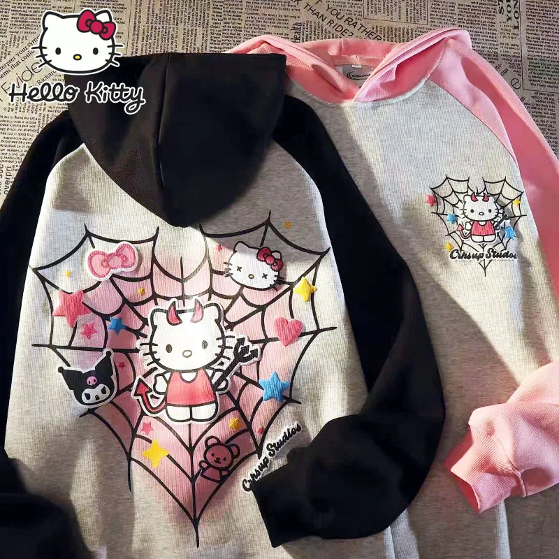 

Sanrio Hello Kitty Hooded Sweatshirt Women Y2k Hip Hop Casual Autumn Girl Cartoon Fashion Sportswear Jacket Coat Top Clothes