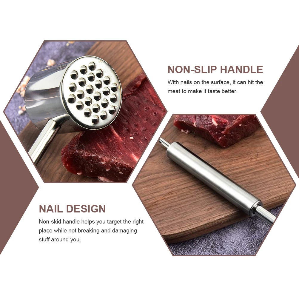 

Stainless Steel Meat Pounder Hammer Kitchen Utensil Non-Slip Handle Softens Meat Fibers Beef Steak Veal Cooking Accessory