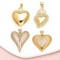 OCESRIO Trendy White Crystal Heart Pendant for Necklaces Copper Gold Plated Handmade DIY Jewelry Making Supplies pdtb761