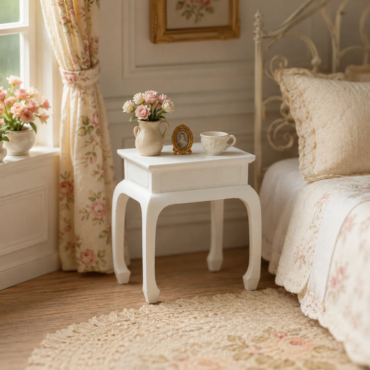 Dollhouse Furniture in 1:12 Scale: Miniature Vintage Sofa Side Table, Bedside Table, Mini Side Table, Small Coffee Table, Can Be Used for Setting up Scenes Such as Next to the Sofa in the Dollhouse Living Room or Next to the Bed in the Bedroom Classic Retro Design, Available in Two Colors, Can Be Used as a Display Table, Bedside Table, Sofa Side Table, and Room Decor Furniture, Suitable for Dollhouse Enthusiasts and Miniature Model Collectors as a Collection of Mini Furniture and Scene Decorations.