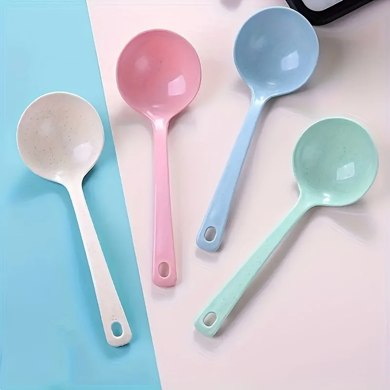 Random Colors Durable Plastic Long Handle Spoon - Multi-Purpose, Large Size, Very Suitable For Family And Restaurant Use