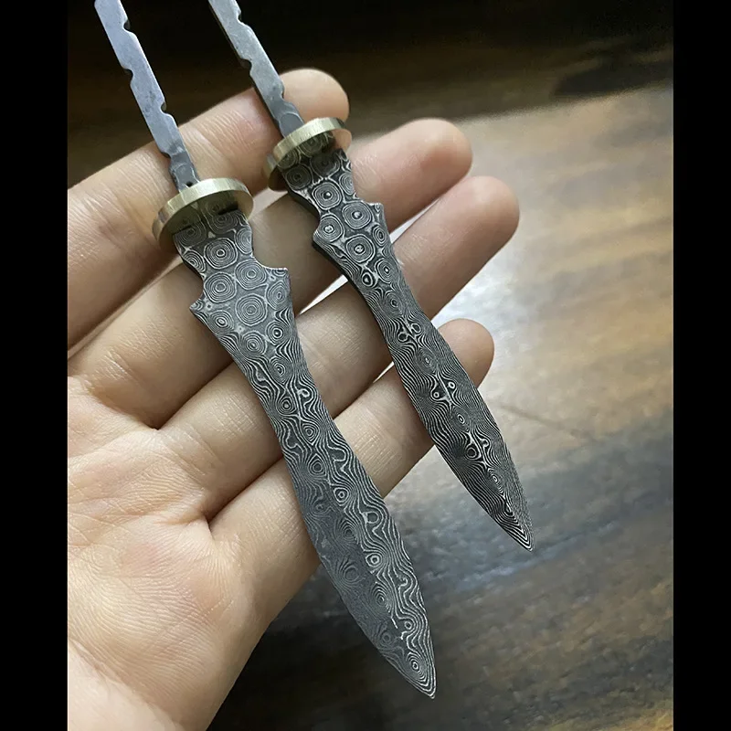 Dropship 1PCS Damascus Steel Puerh Tea Knife Billets DIY Fixed Blade Knife Material Handmade Hand Tool Parts