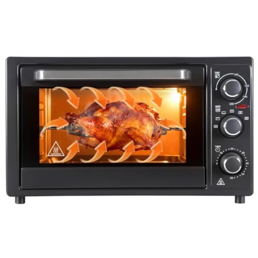 32L Convection Toaster Oven, 1500W Stainless Steel Countertop Oven with Rotisserie, 60-Minute Timer and Temperature Control, Mu