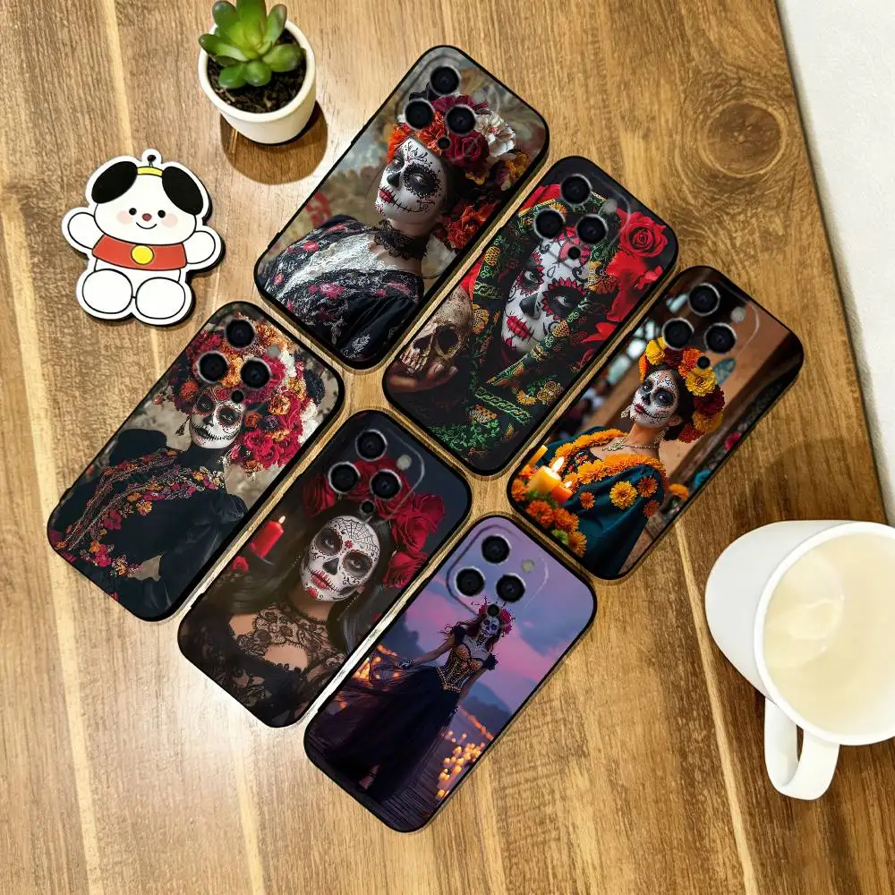

Day of the Dead Mexican Catrina Skull Phone Case Silicone Soft For IPhone 17 16 15 14 13 12 11 X XR Plus Pro Max Plus