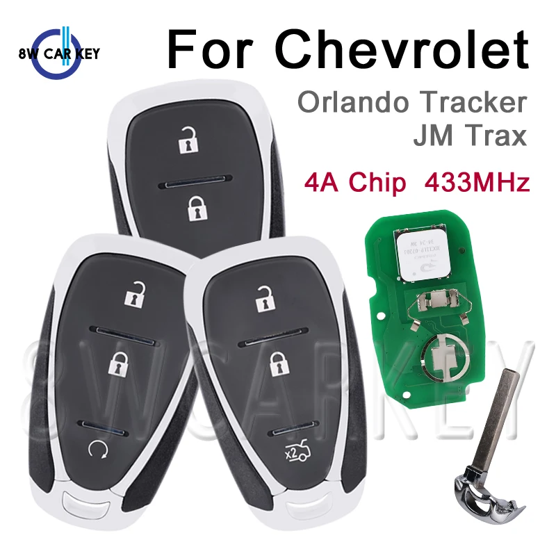 

Keyless Go Smart Car Remote Key For Chevrolet Orlando JM Trax Tracker Supoort 4A Chip 433MHz Fob 2/3 Button Auto Control Key Fob